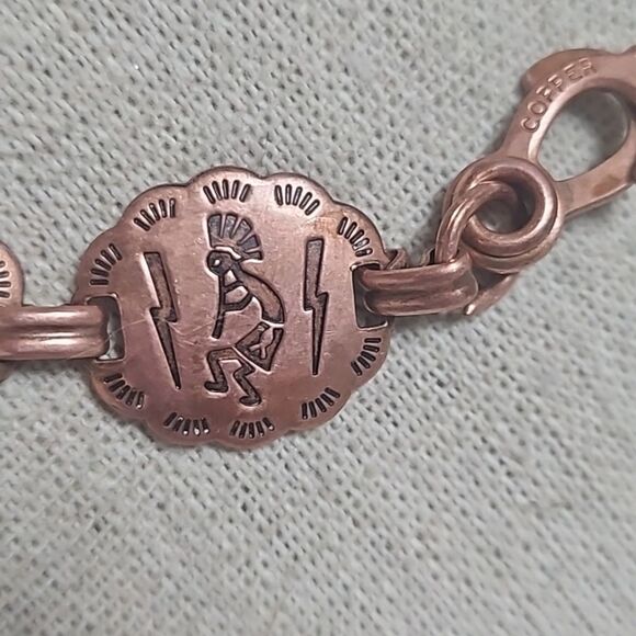 Vintage Copper Kokopelli Lightning Concho Signed Y2K Link Bracelet - Picture 6 of 10
